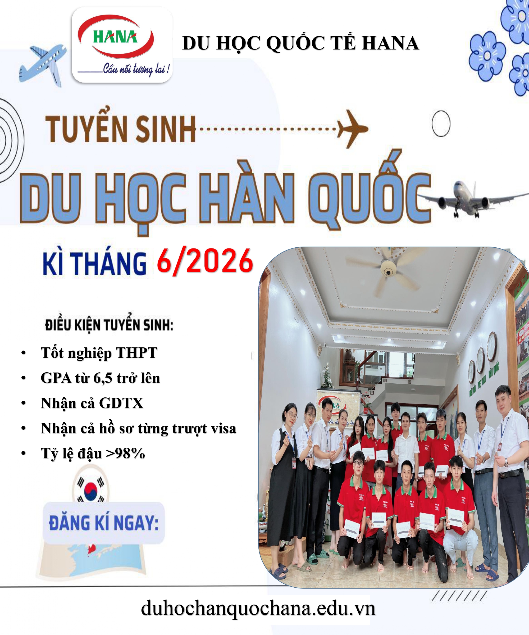 —>> CTY DU HỌC QUỐC TẾ HANA xin thông báo tuyển sinh nhập học kỳ Tháng 6- 9-12/2026